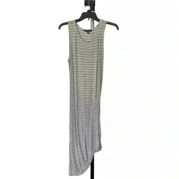 Express Grey & White Striped Ruched Maxi Dress Sz Large - Picture 1 of 4